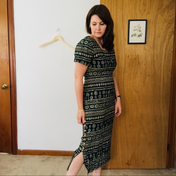 Vintage Boho Print Side Button Dress - Picture 2 of 8